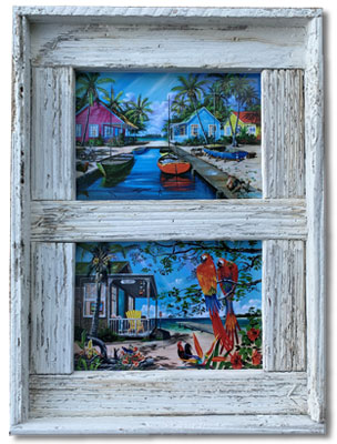 Double Tropical Prints in Lobster Trap Frame
